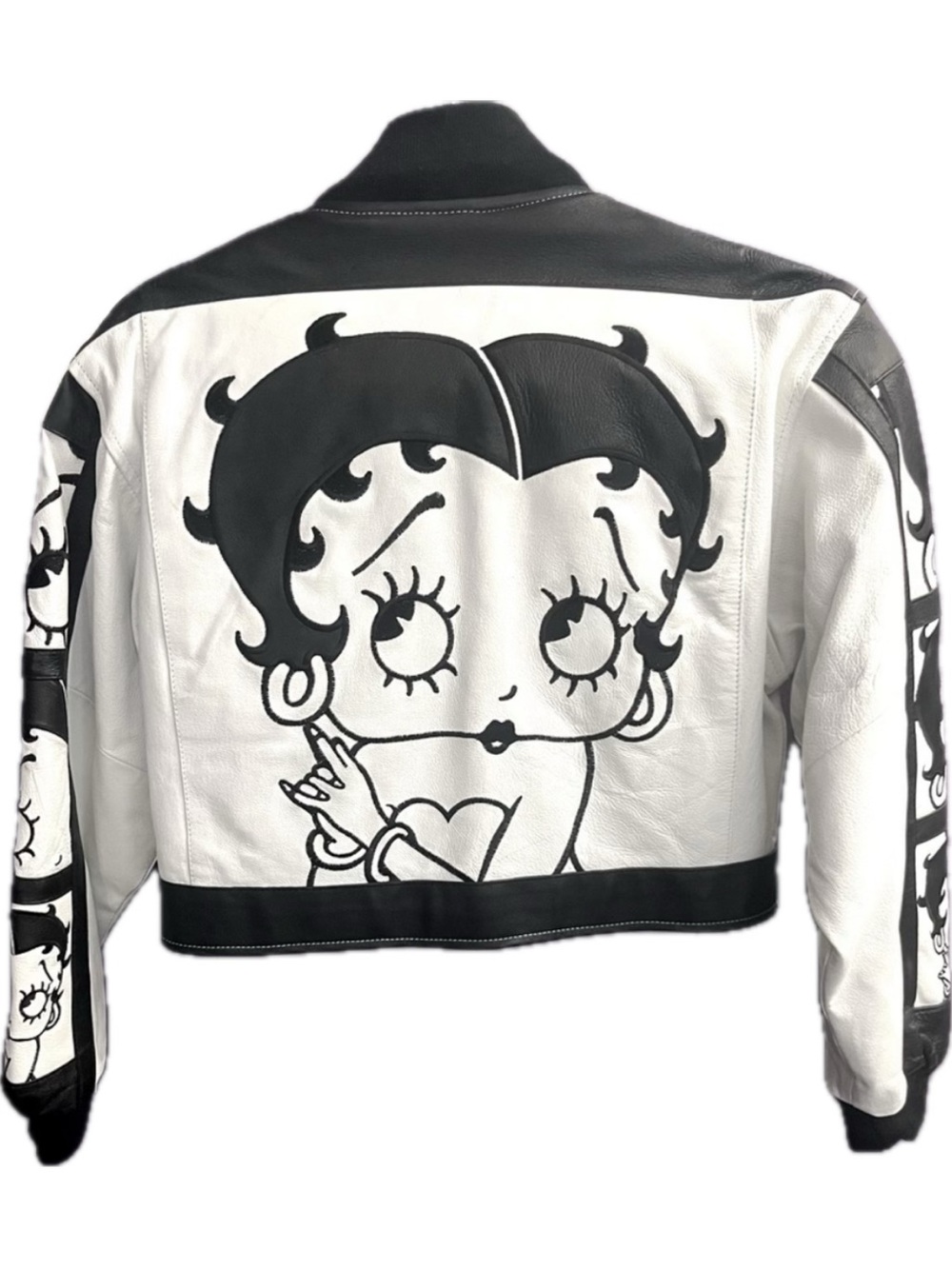 1996 Betty Boop Black silver white Crop vintage Bolero leather biker jacket coat